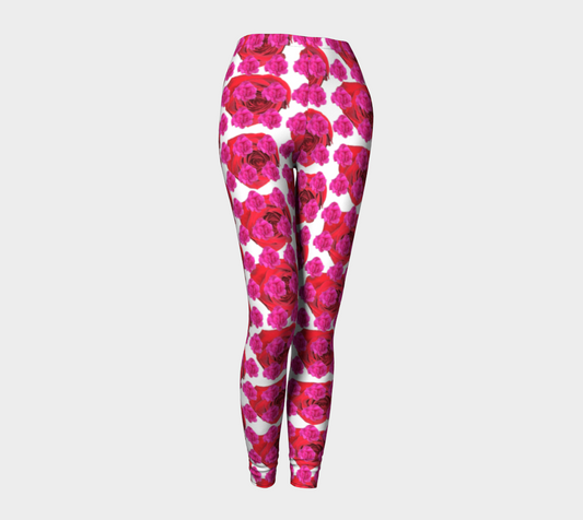Red and Pink Floral Design Printed Leggings