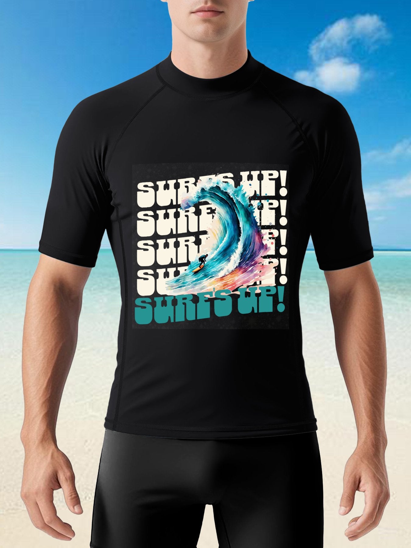 Surf's Up Men's Short-Sleeve Swim Top (Front Printing)