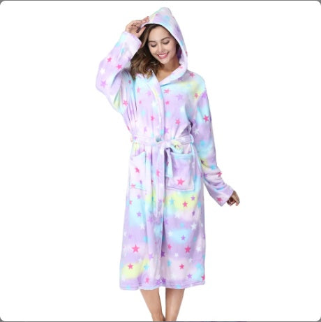 Plush Oversized Winter Soft Long Flannel Bathrobe With Hood