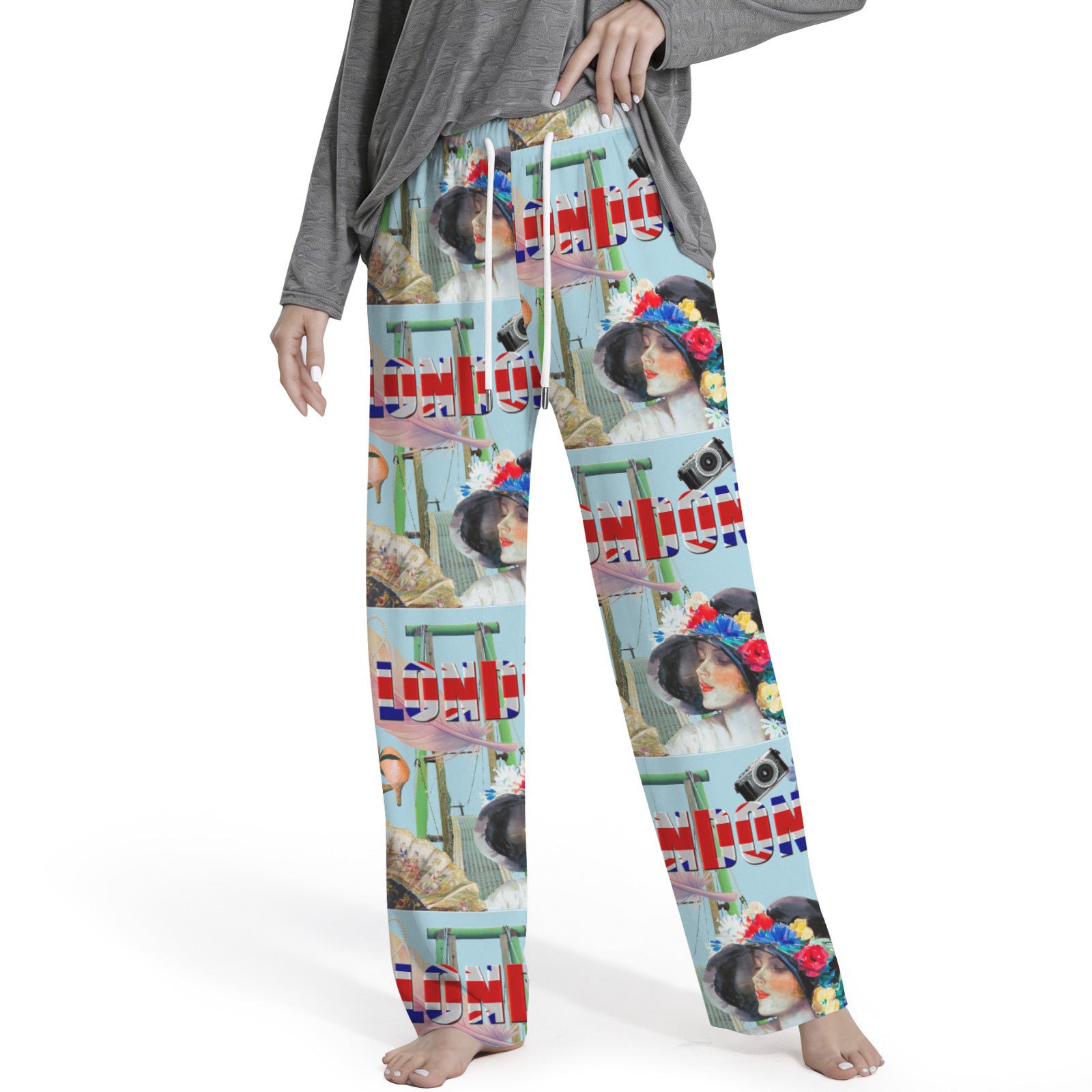 London Fashion Women's Drawstring Lounge Pants Without Pockets (Model L84)