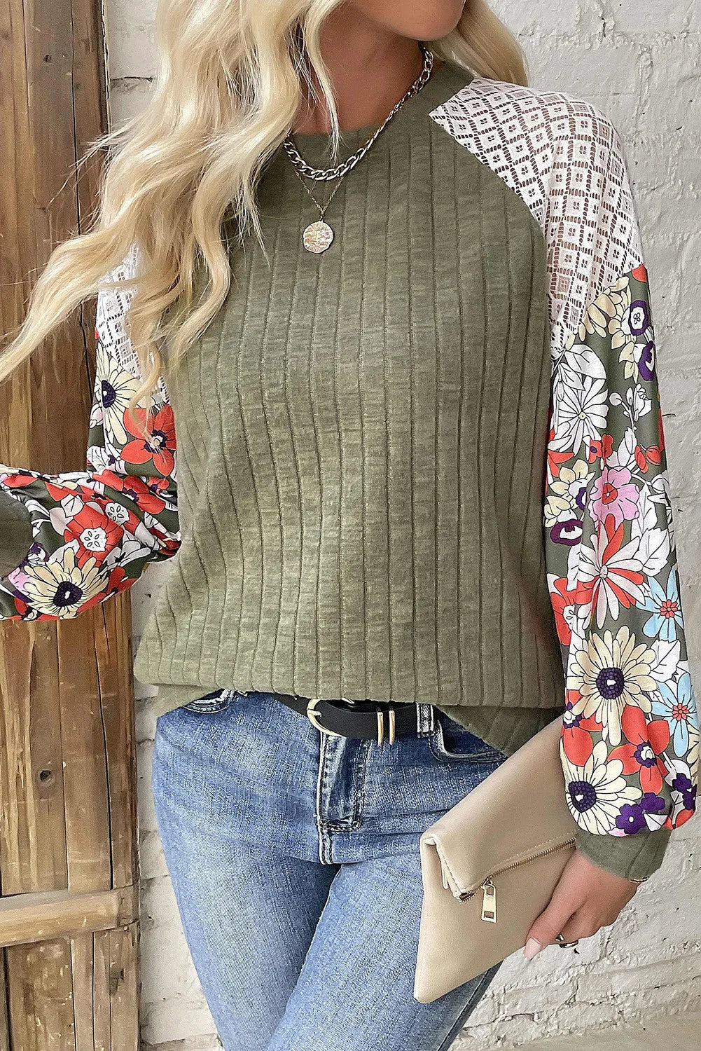 Women's Fall Colors Printed Round Neck Long Sleeve Shirt