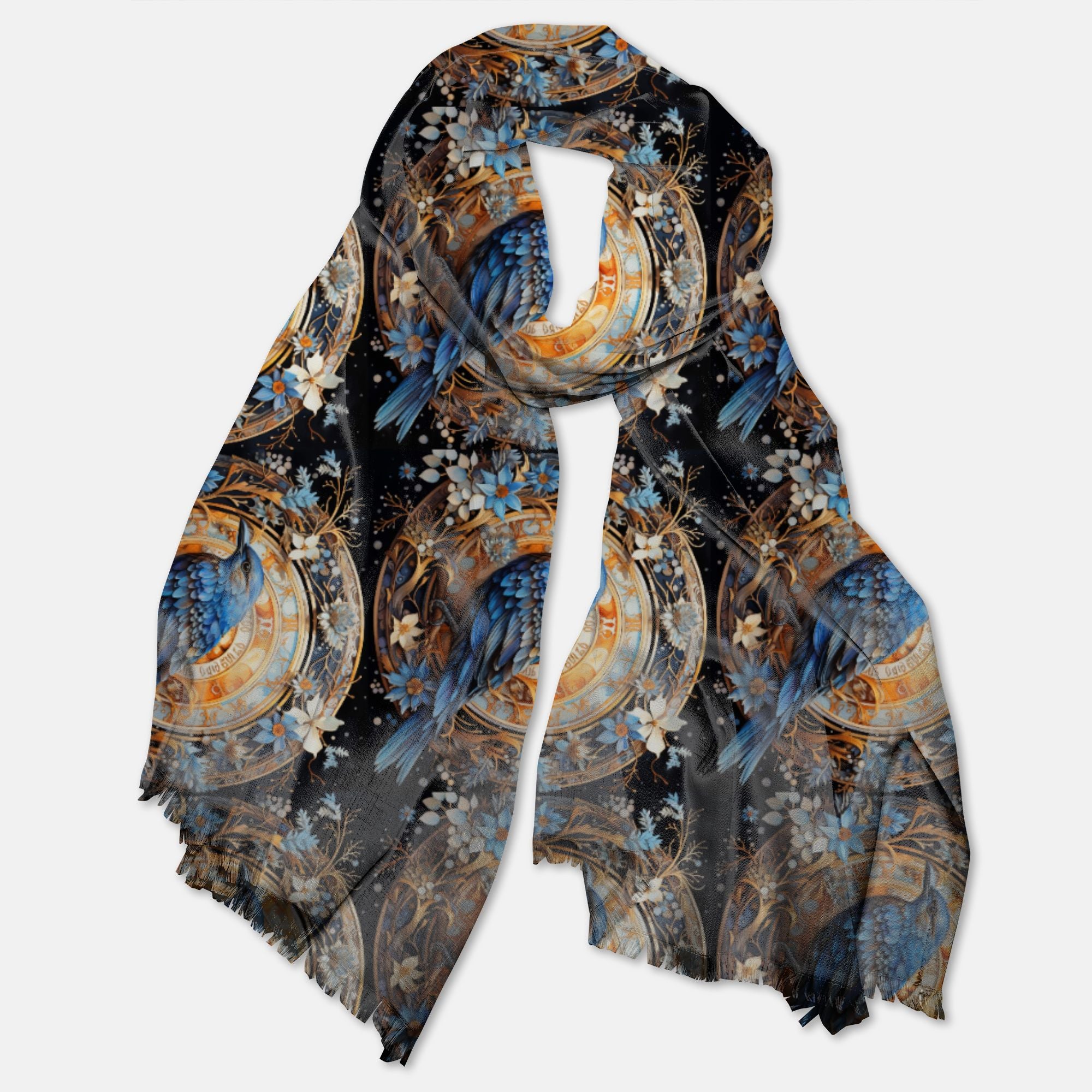 Blue Birds Navy Pashmina Scarf