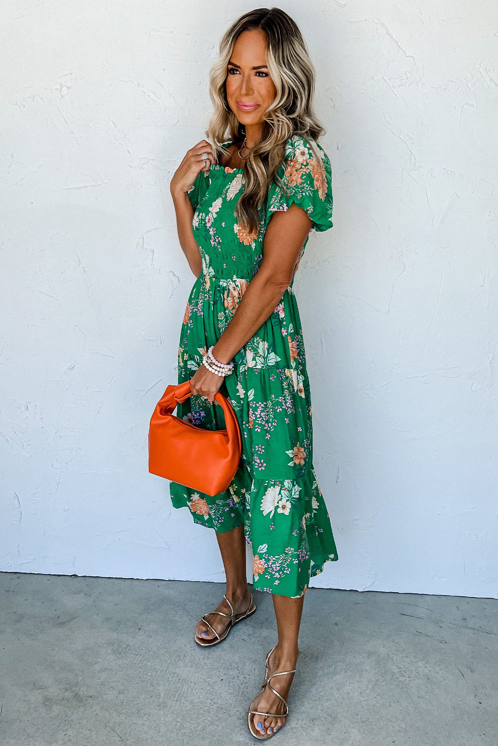 green floral tiered midi dress Garden Serenade Floral Tiered Midi Dress, Jade / Medium