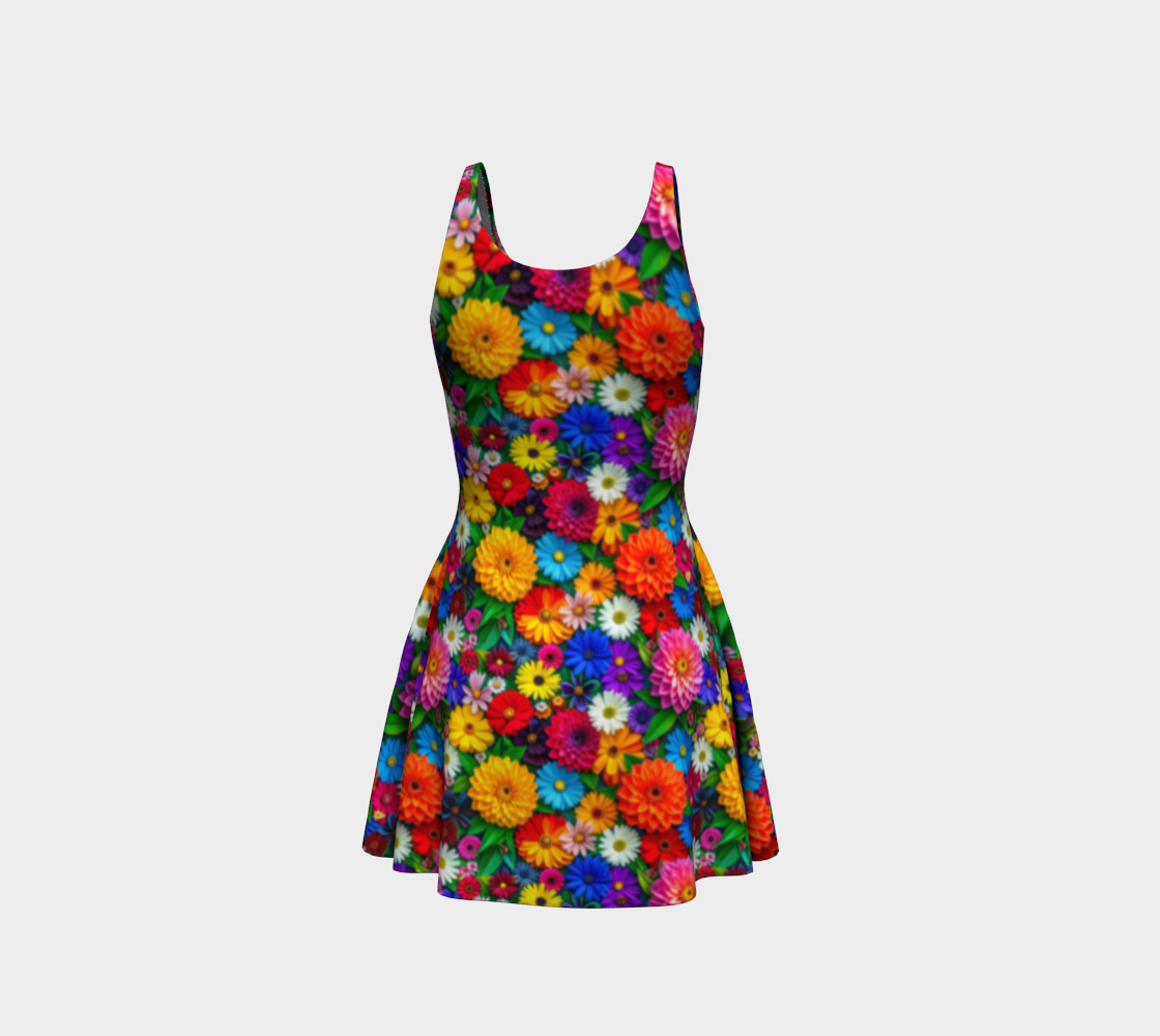 Colorful Flower Pattern Flared Short Dress