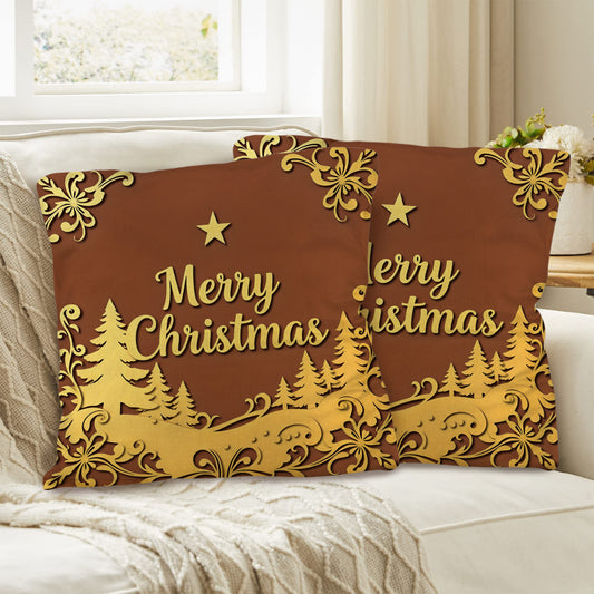 Merry Christmas Gold Scenery Pillow Cases Throw Pillow Covers 18 x 18inch