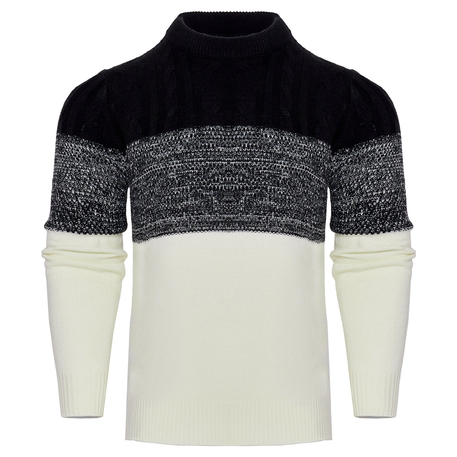 Men's Casual Color Block Long Sleeve Cable Knit Sweater