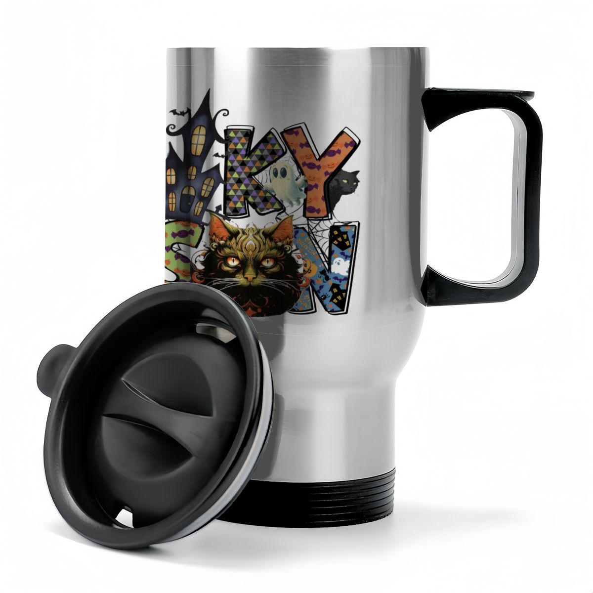 Halloween Spooky Season 14 oz Travel Tumbler Coffee Mug with Handle (Made in USA)