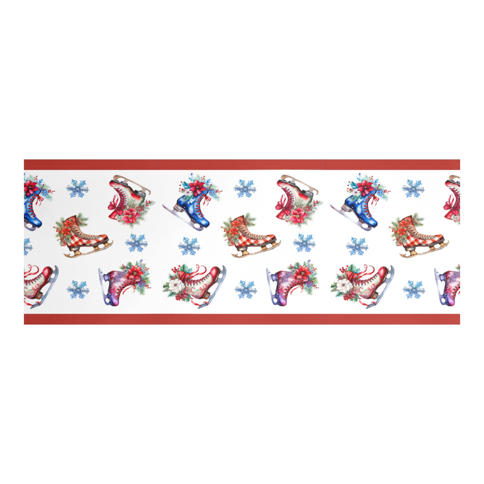 Christmas Skates with Red Border Coated Gift Wrapping Paper - 2 Rolls (Made in USA)