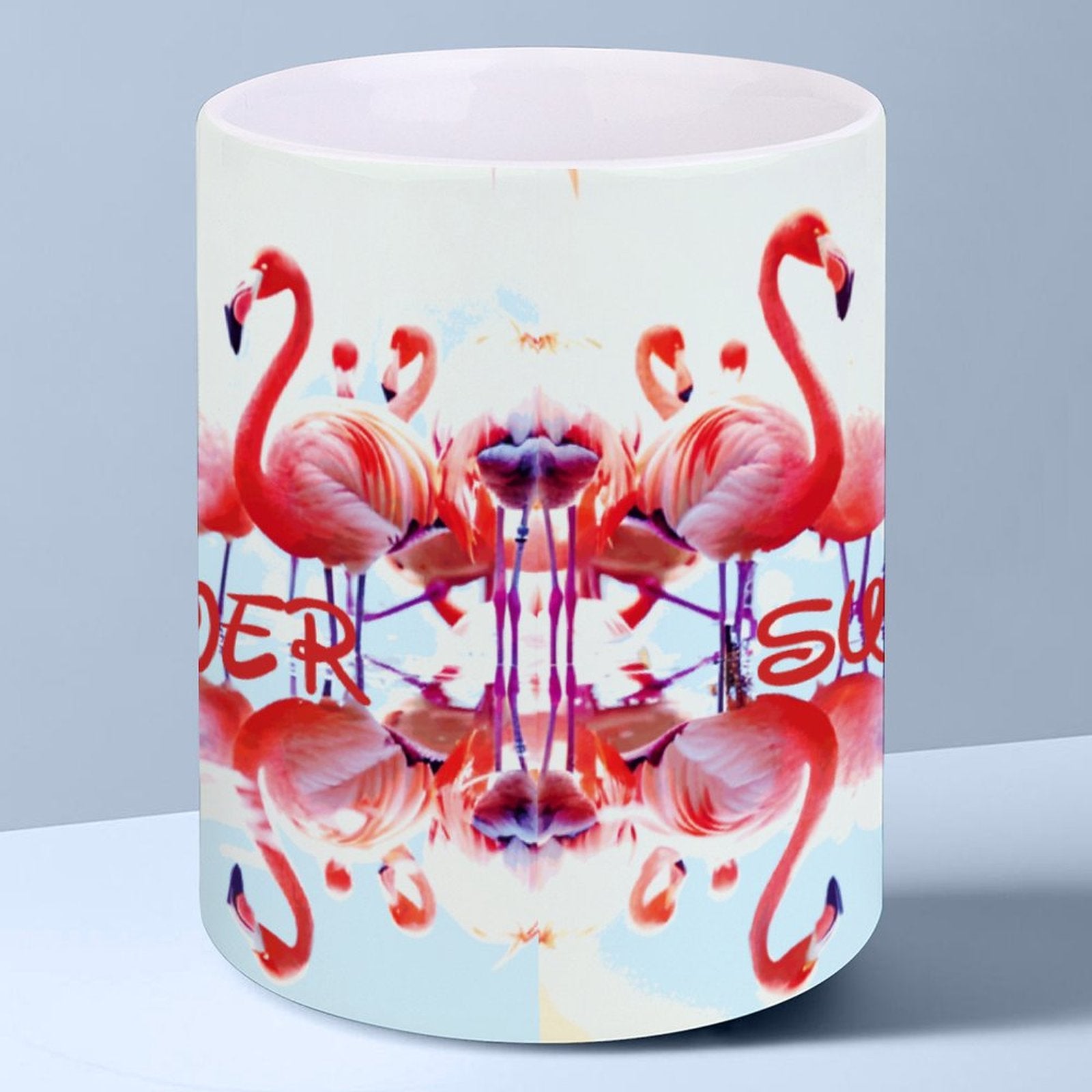 Pink Flamingos Summer Design 14oz White Ceramic Mug with Handle (Made in USA)