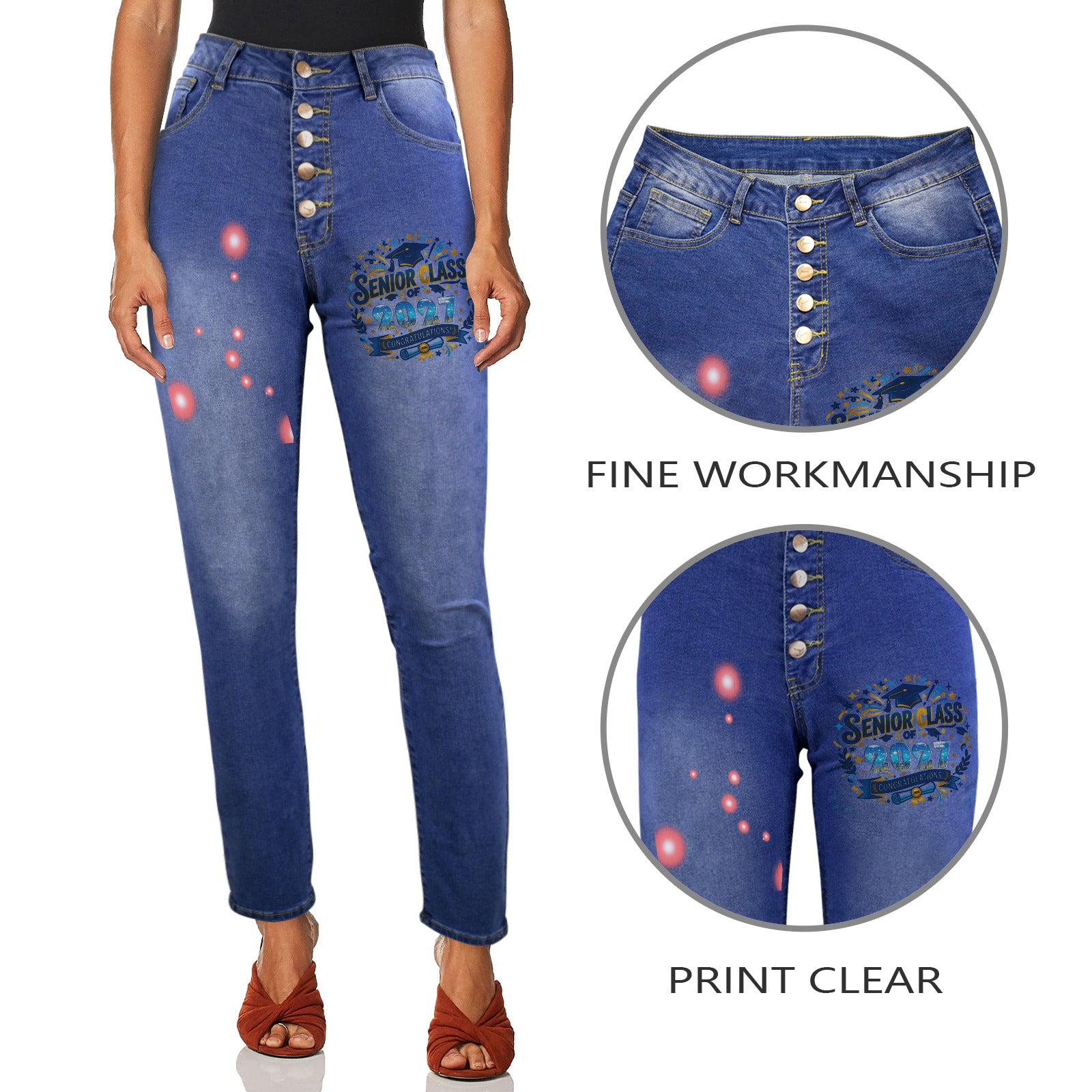 Women's 2027 Senior Decorated Jeans with Front Printing