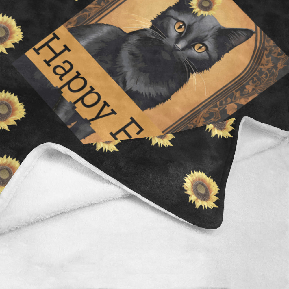Happy Fall Black Cat with Sunflowers Ultra-Soft Micro Fleece Blanket 50