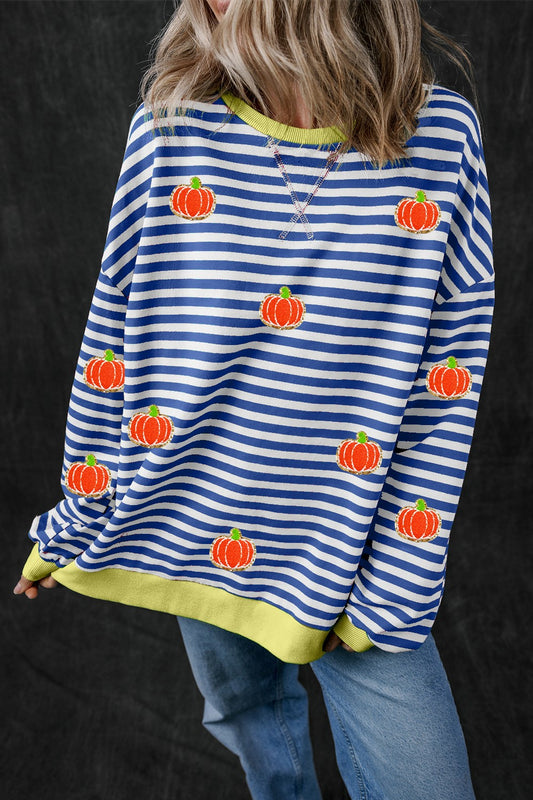 Women's Pumpkin Striped Long Sleeve Sweatshirt