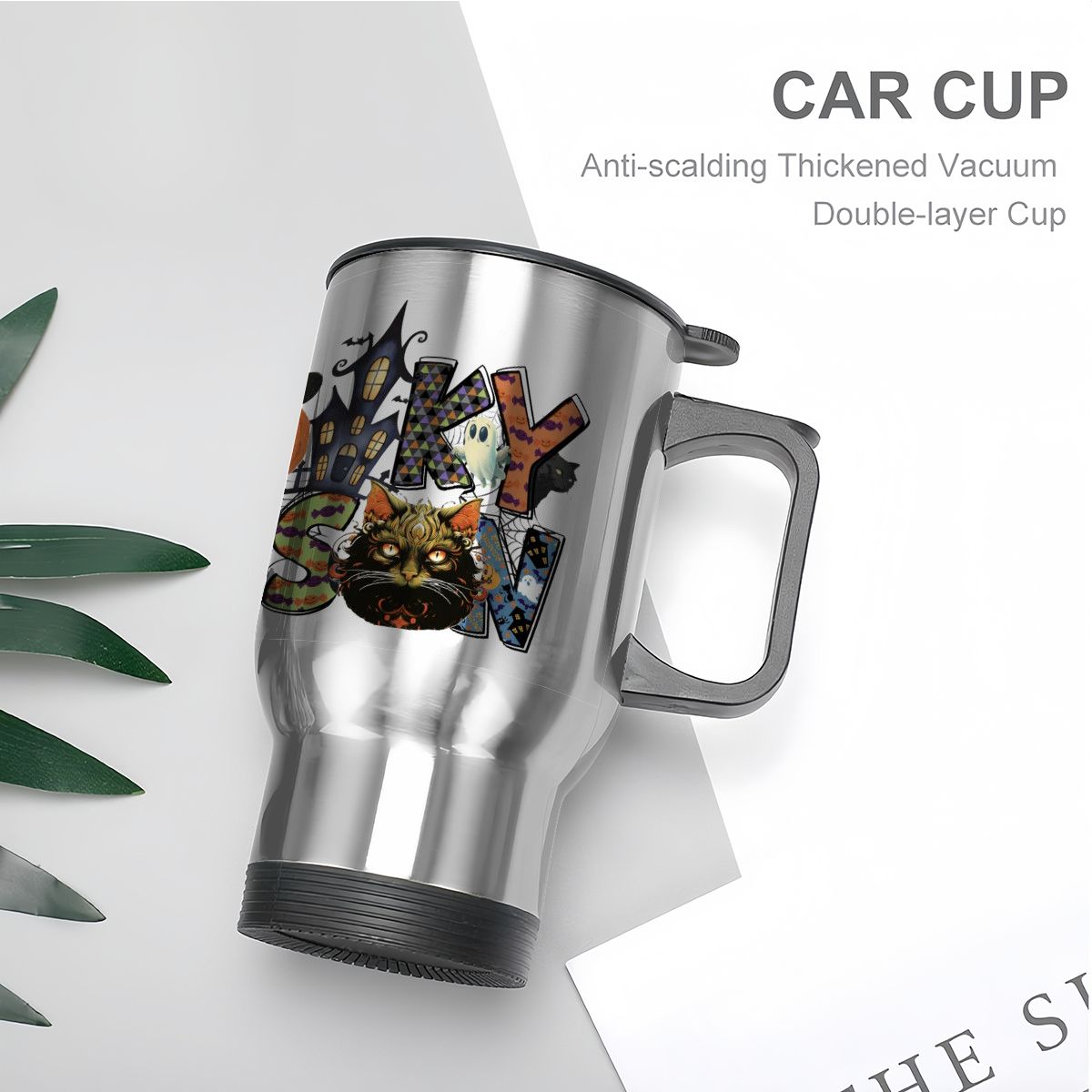 Halloween Spooky Season 14 oz Travel Tumbler Coffee Mug with Handle (Made in USA)