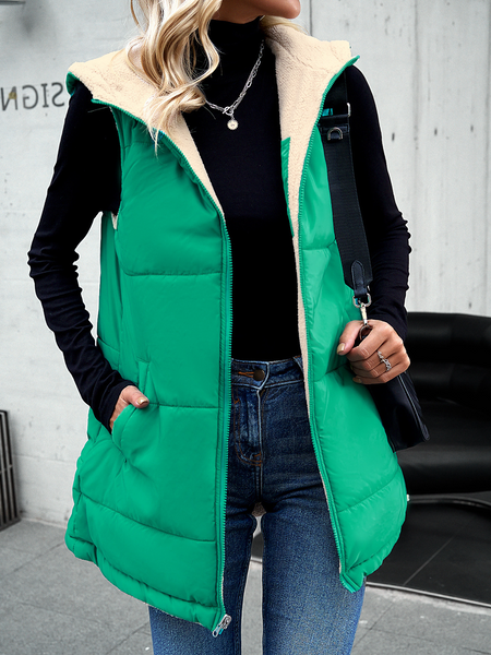 Medium-length Zip Up Hooded Puffer Vest up to 2XL - Shell Design Boutique