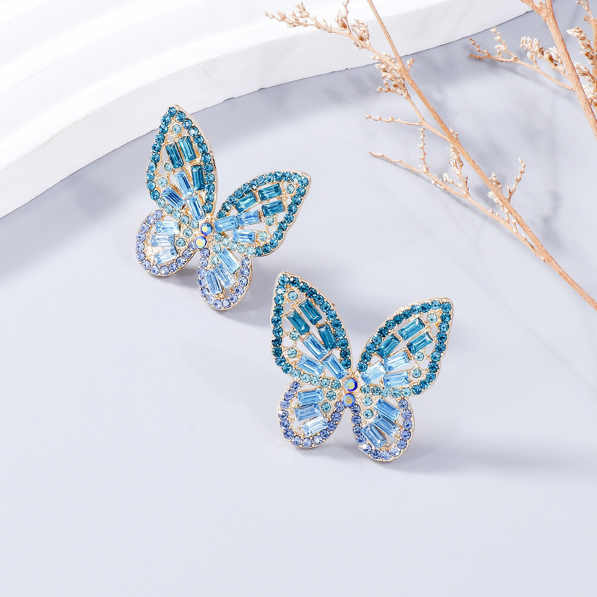 Alloy Inlaid Colorful Rhinestone Butterfly Earrings