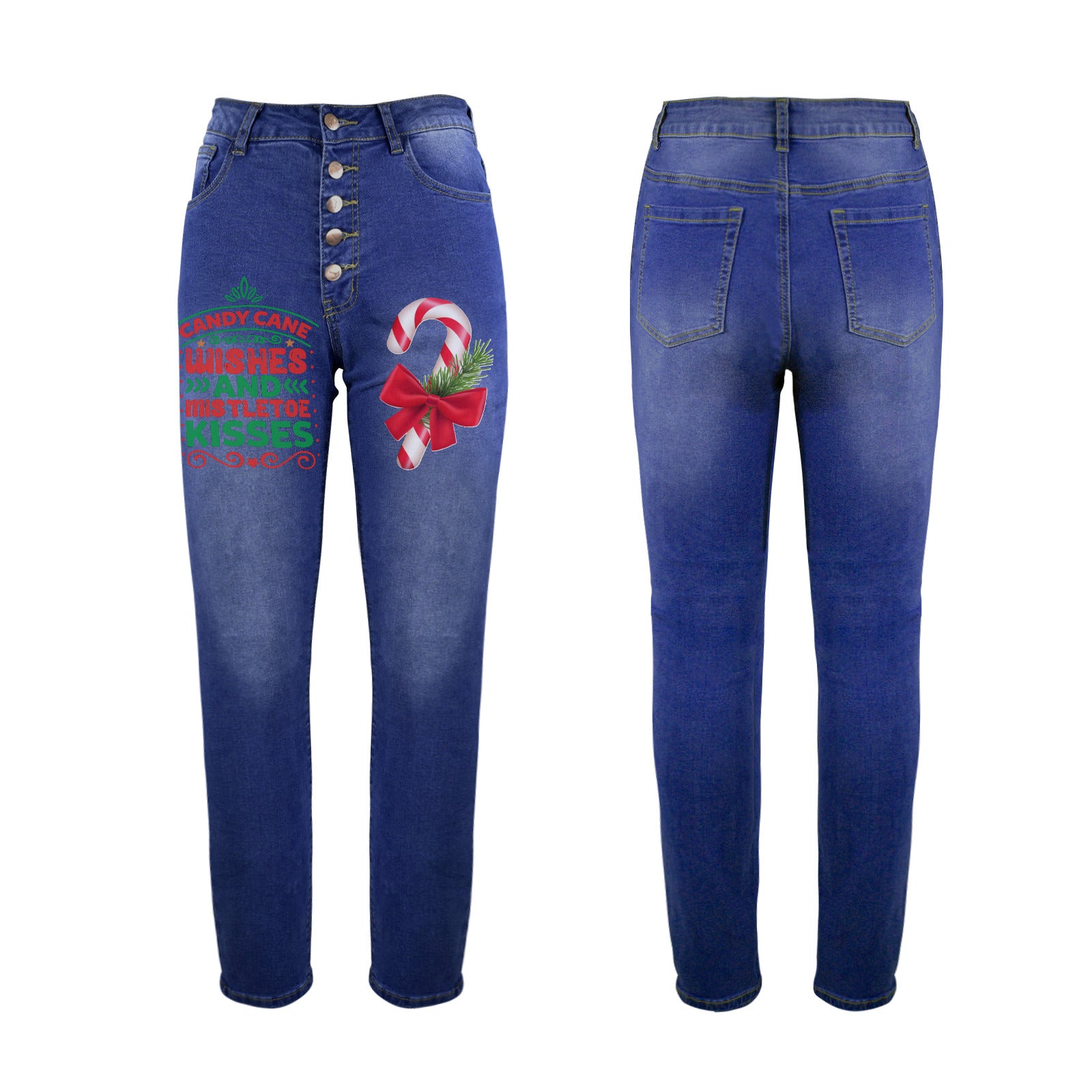 Candy Cane Kisses Women's Jeans (Front Printing) (Model L75)