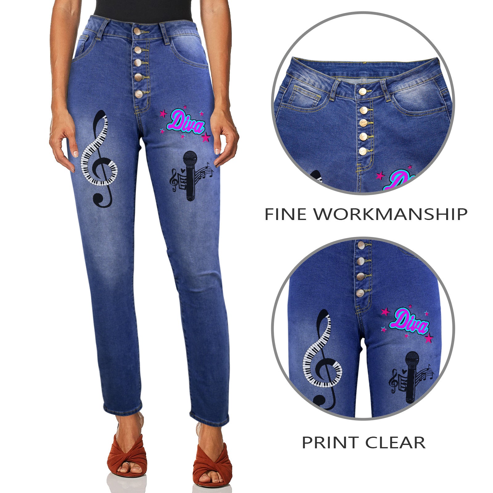 Musical Diva Women's Jeans (Front Printing) (Model L75)