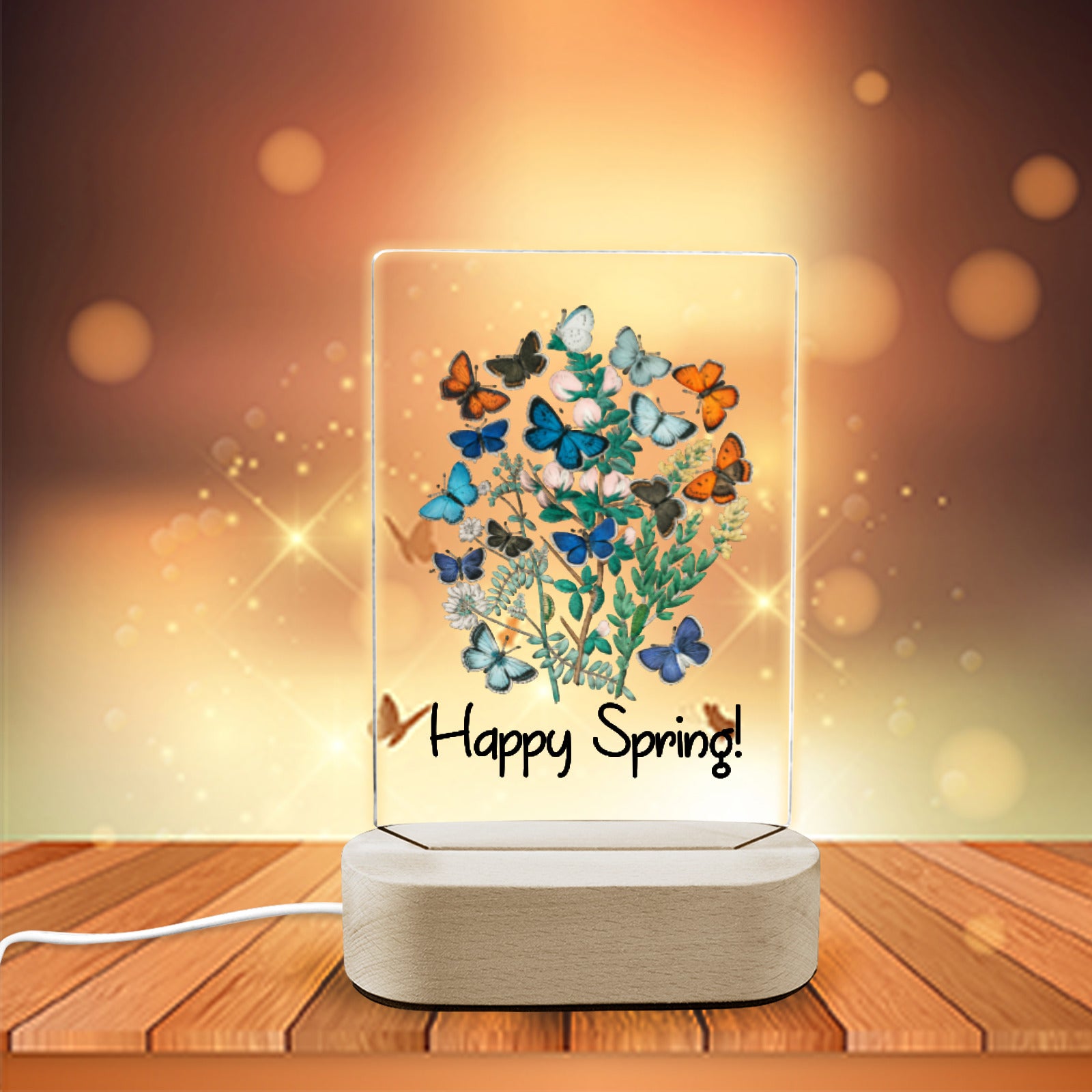 Happy Spring Butterflies Acrylic Panel with Lighted Stand (Made in USA)