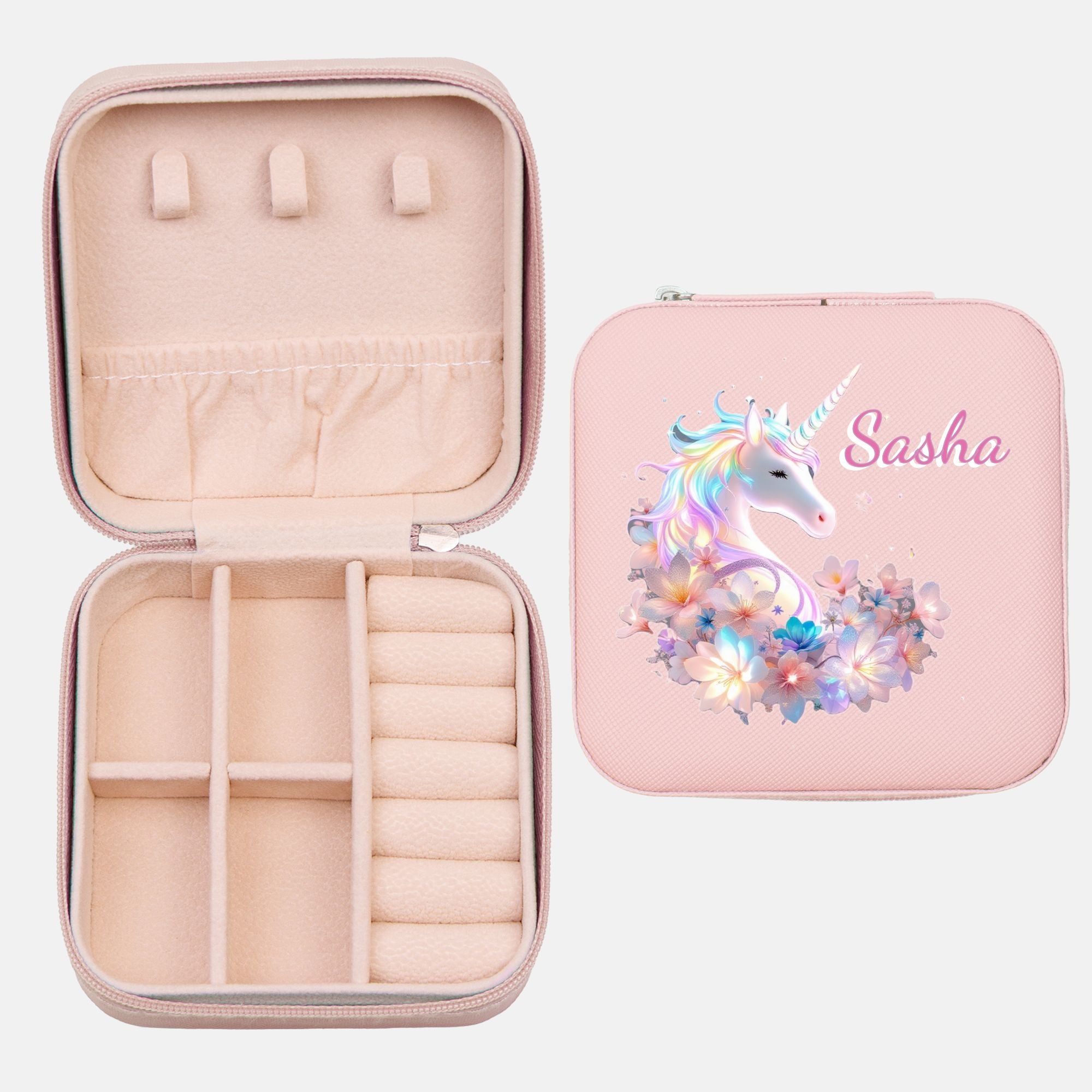 Beautiful Unicorn Jewelry Box Travel Case with Custom Name