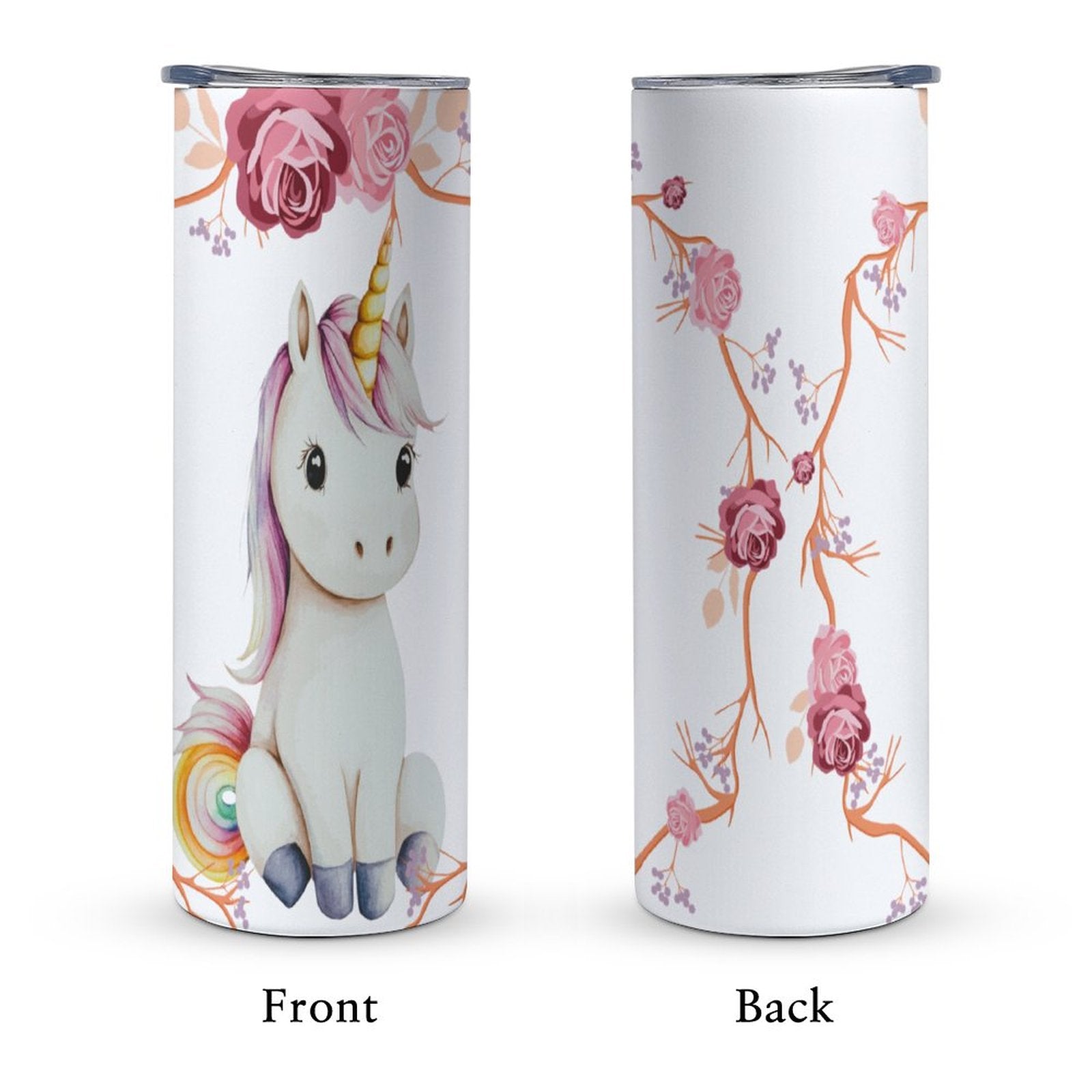 Baby Unicorn with Pink Roses 20oz Stainless Steel Travel Mug with Lid