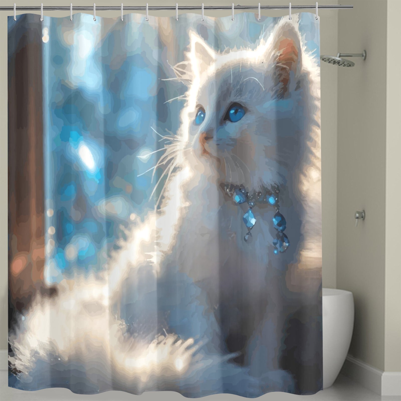 Fluffy White Kitten Printed Shower Curtain (72