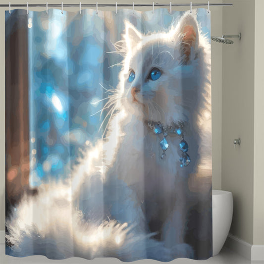Fluffy White Kitten Printed Shower Curtain (72" x 72")