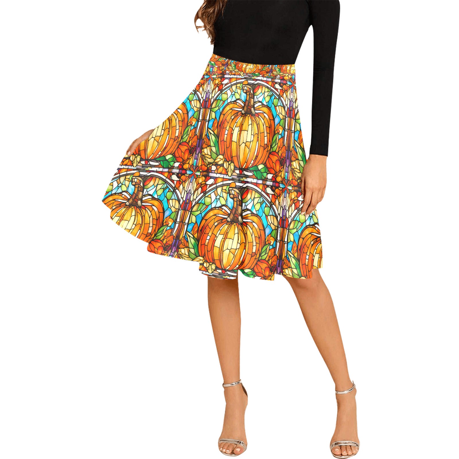 Women's Stained Glass Pumpkin Pleated Short Skirt