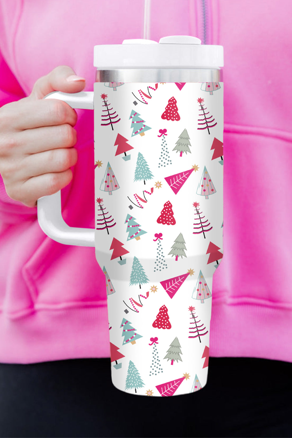 Christmas Tree Black Printed Travel Tumbler