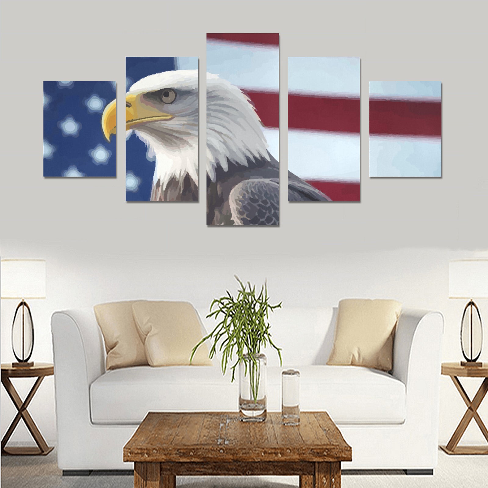 Bald Eagle US Flag 5-Piece Canvas Wall Art Prints Without Frame