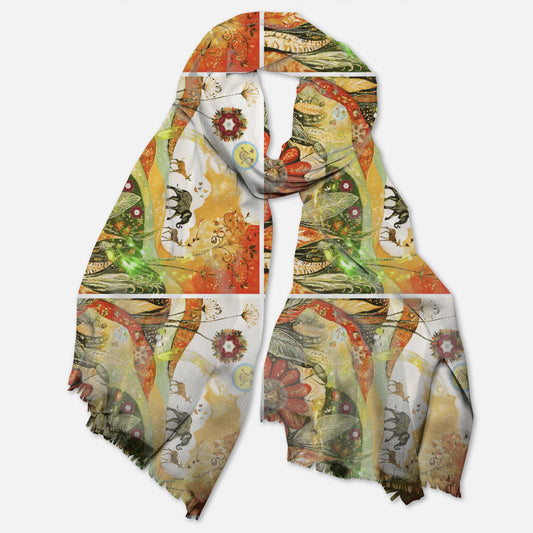 Orange Animal Parade Pattern Pashmina Scarf