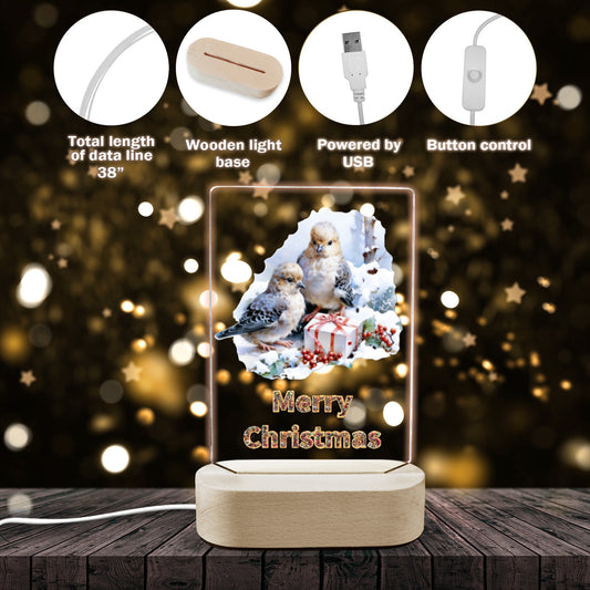 Merry Christmas Birds Acrylic Photo Panel with Lighted Stand (Made in USA)