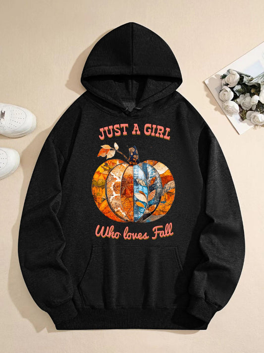 Just a Girl Who Loves Fall Pumpkins Hoodie Sweatshirt with Drawstring (Dual-sided Printing)