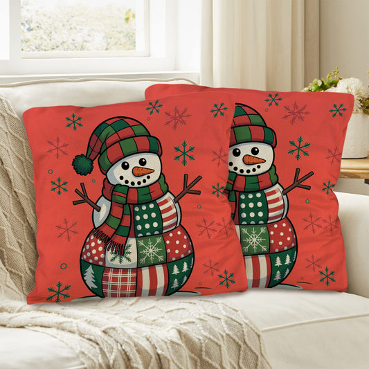 Patchwork Snowman Custom Pillow Case 18 x 18 inch (Made in USA)