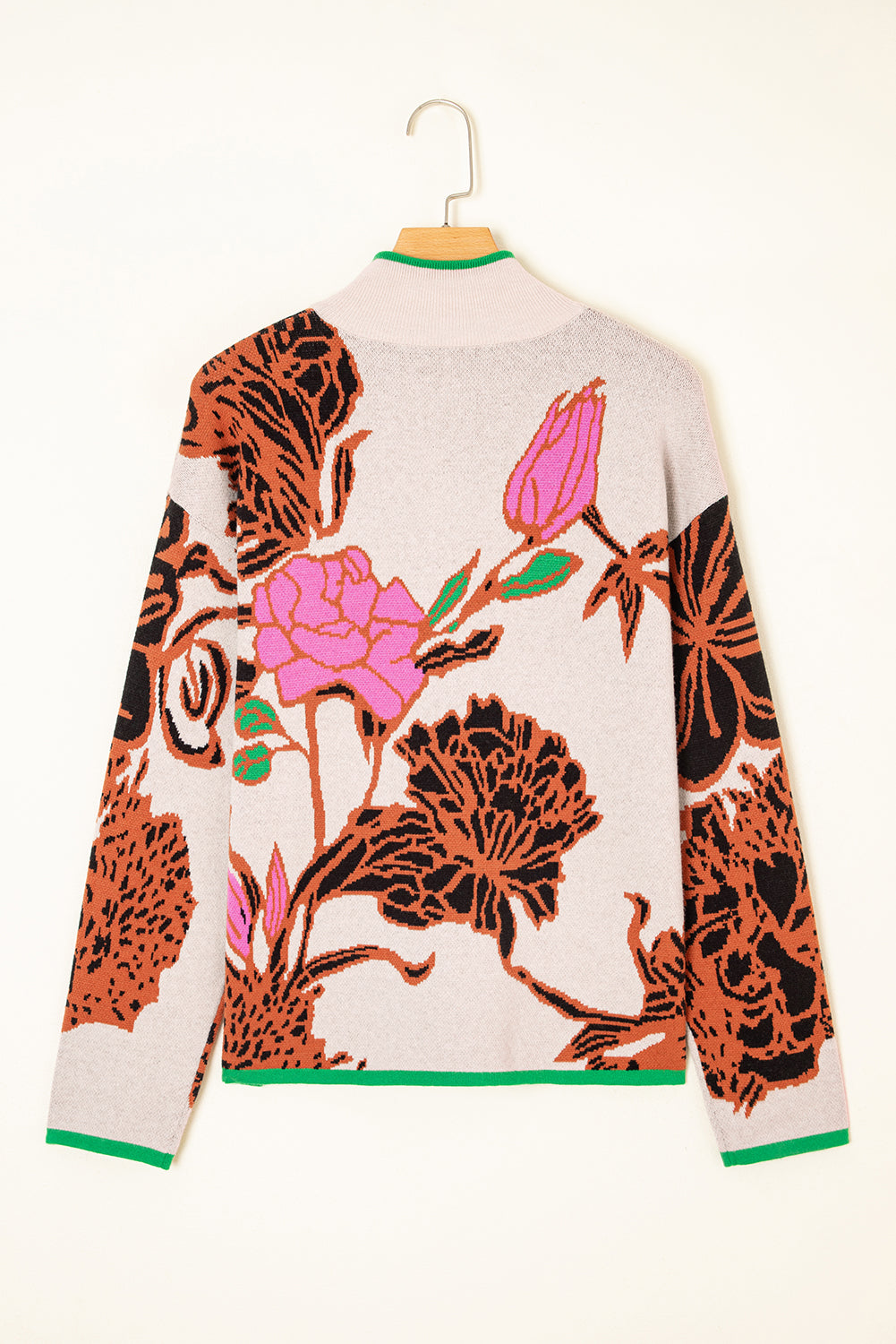 Women's Floral Knit Quarter-Zip Long Sleeve Sweater