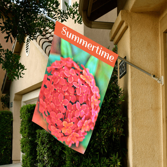 Red Flowers in Summertime Garden Flag - 28" x 40" (Made in USA）