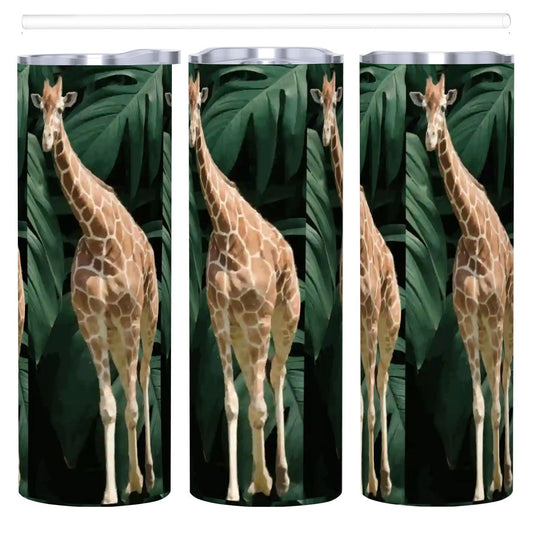 Tall Giraffe with Greenery 20oz Straight Stainless Steel Tumbler with Straw (Made in USA)
