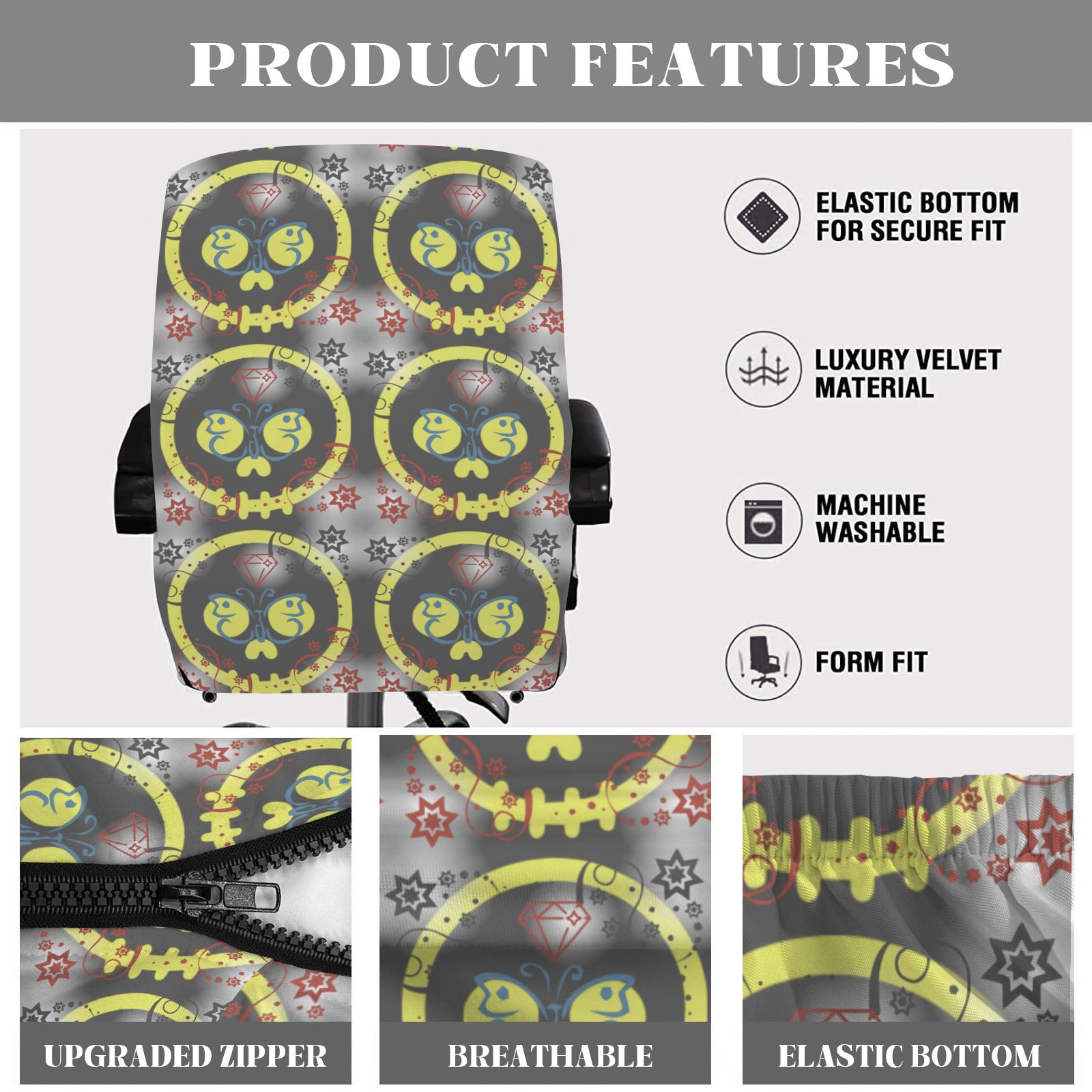 Yellow Skulls Office Chair Cover (Made in the USA)