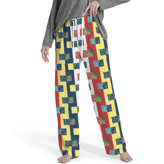 Quilt Block Pattern Women's Drawstring Lounge Pants Without Pockets (Model L84)