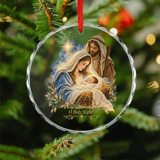 O Holy Night Baby Jesus Round Glass Christmas Ornament (Made in USA)
