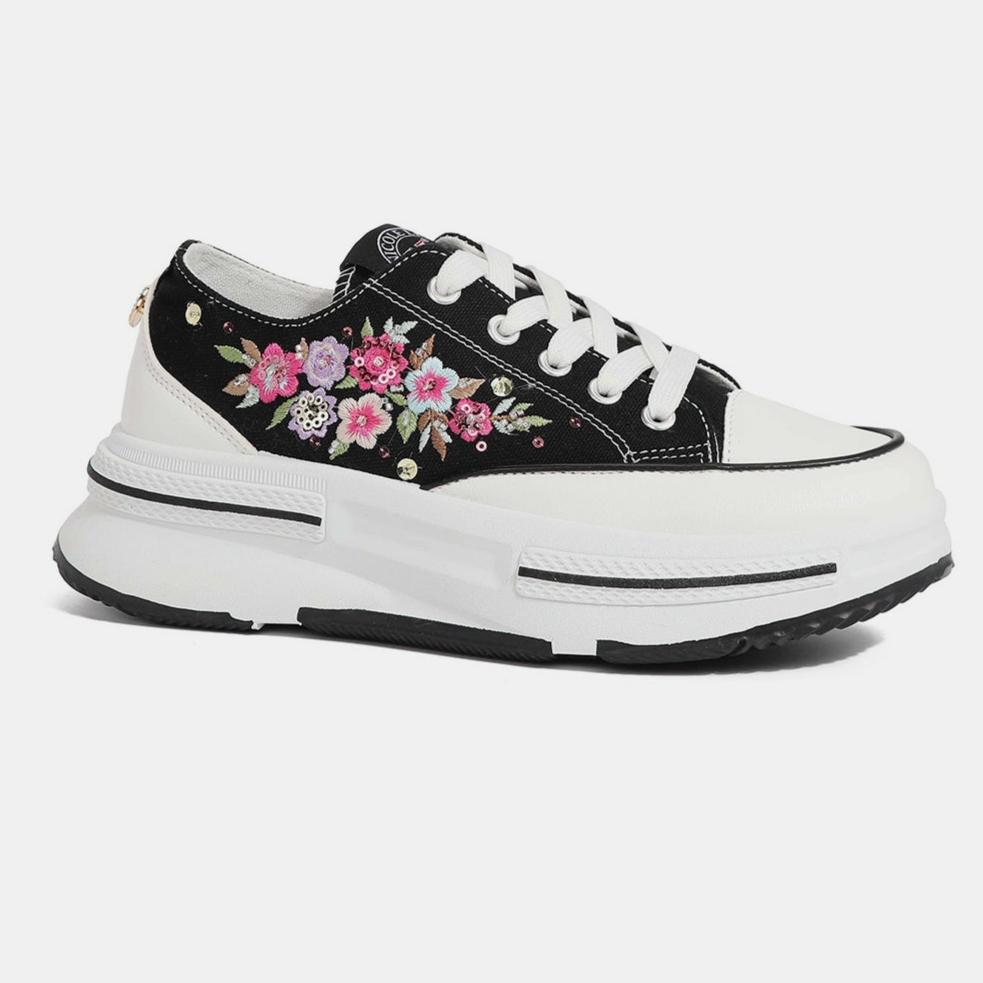 Nicole Lee USA Embroidery Detail Platform Lace-Up Sneakers