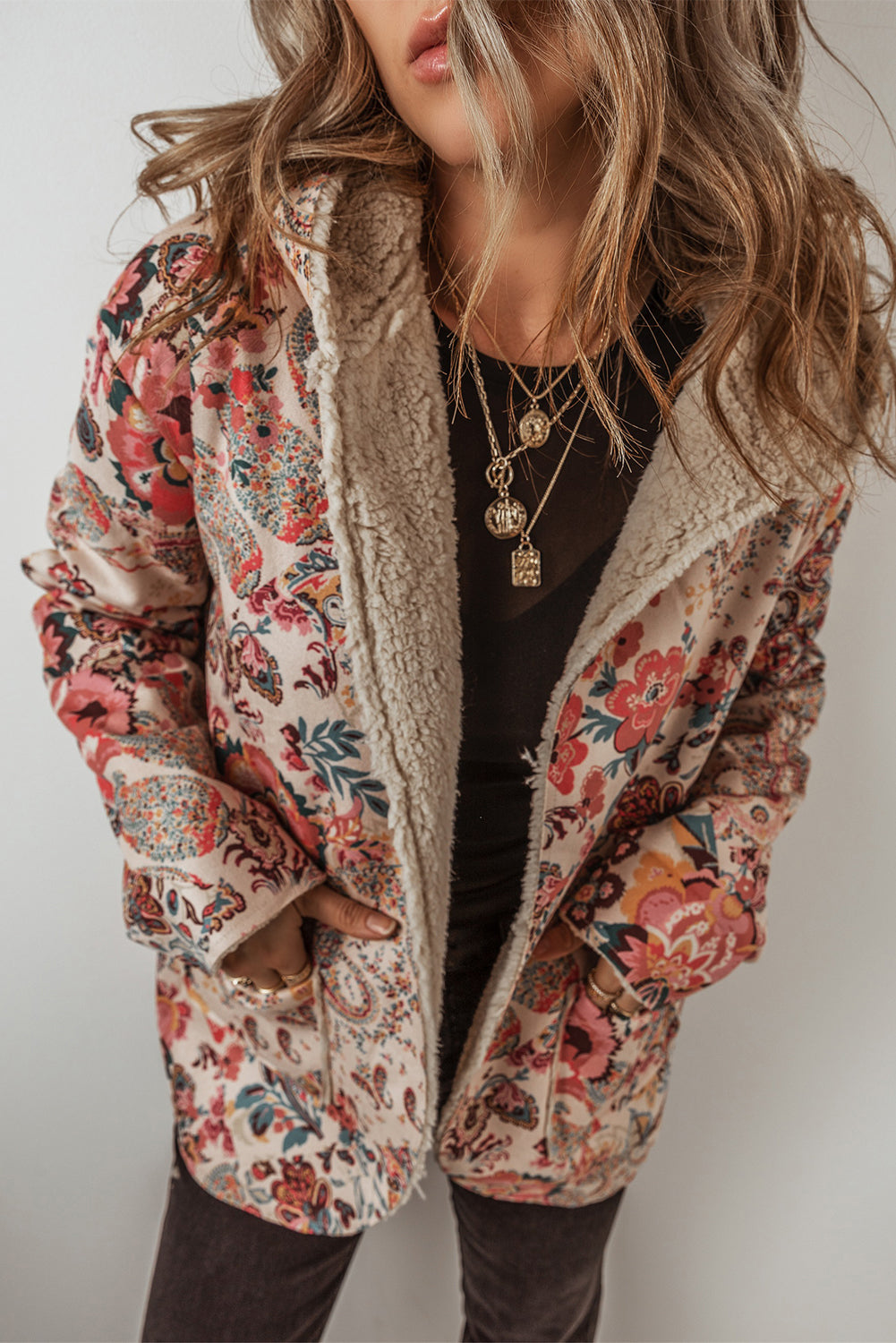 Women's Floral Sherpa Lined Hooded Jacket