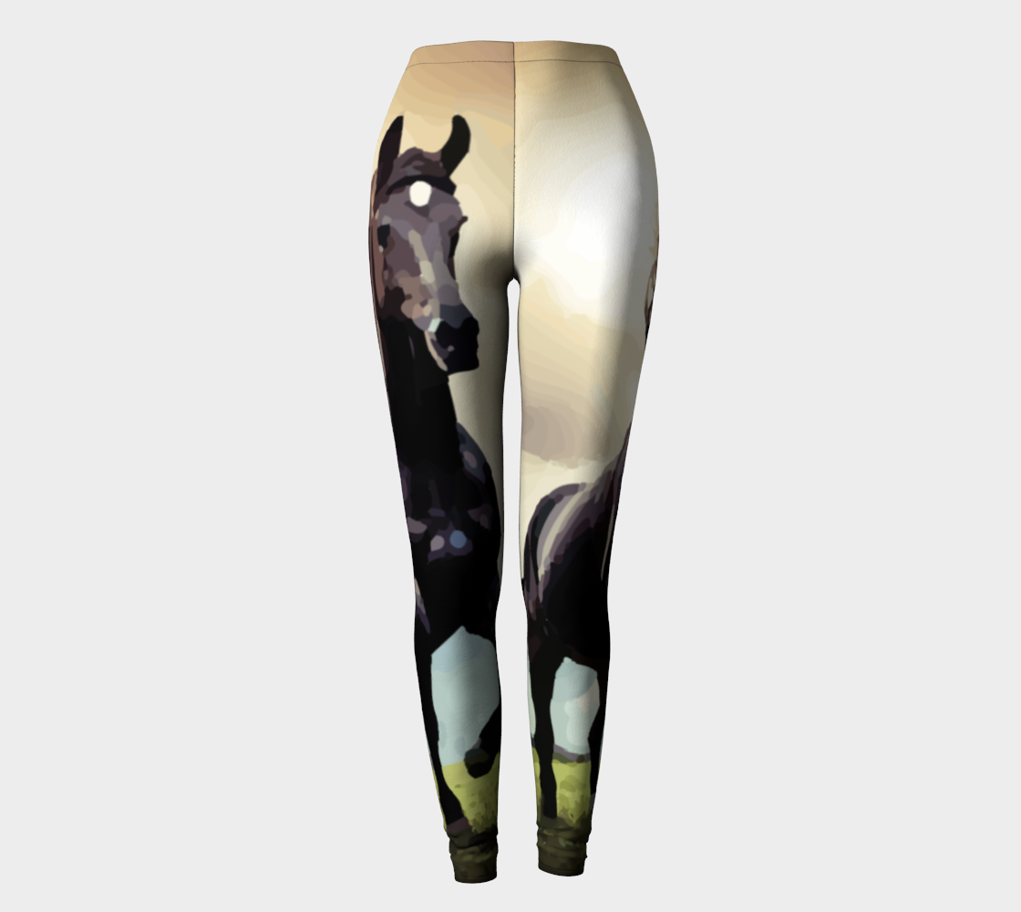 Wild Black Horse Printed Long Yoga Leggings