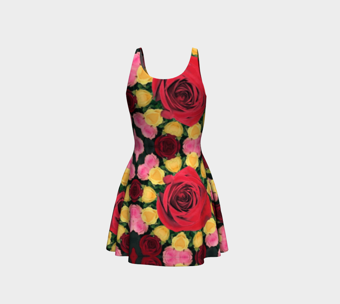 Women's Red and Yellow Roses Flared Bottom Mini Dress