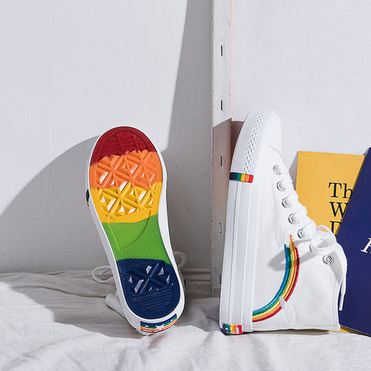 Women's High-Top Rainbow College Style Canvas Shoes