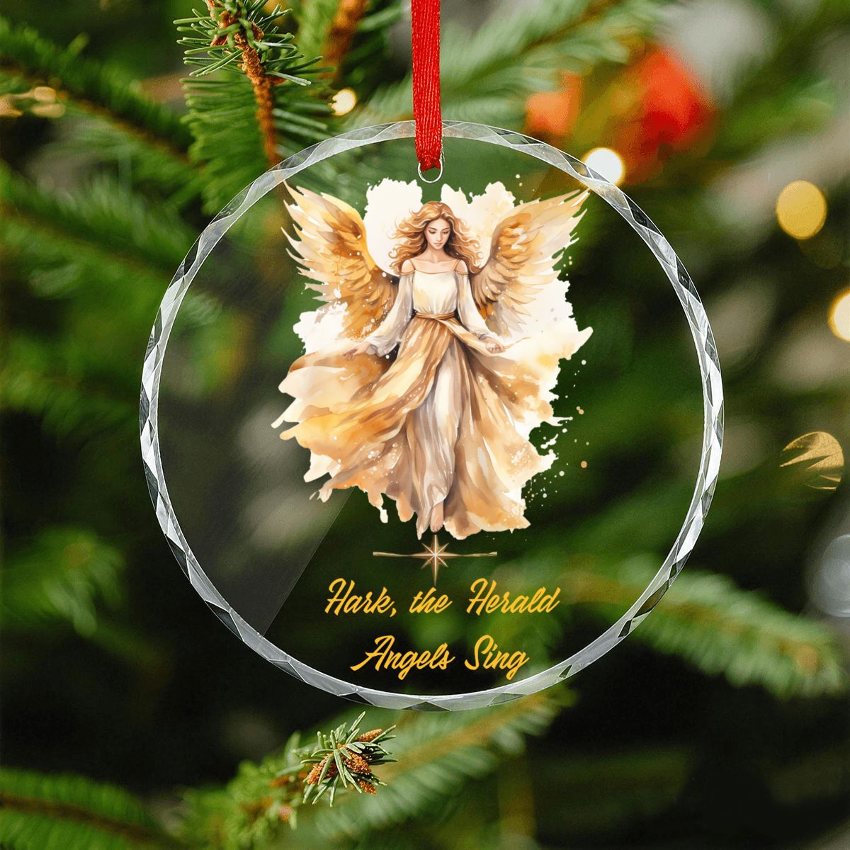 Hark the Herald Angel Sings Round Glass Christmas Ornament (Made in USA)