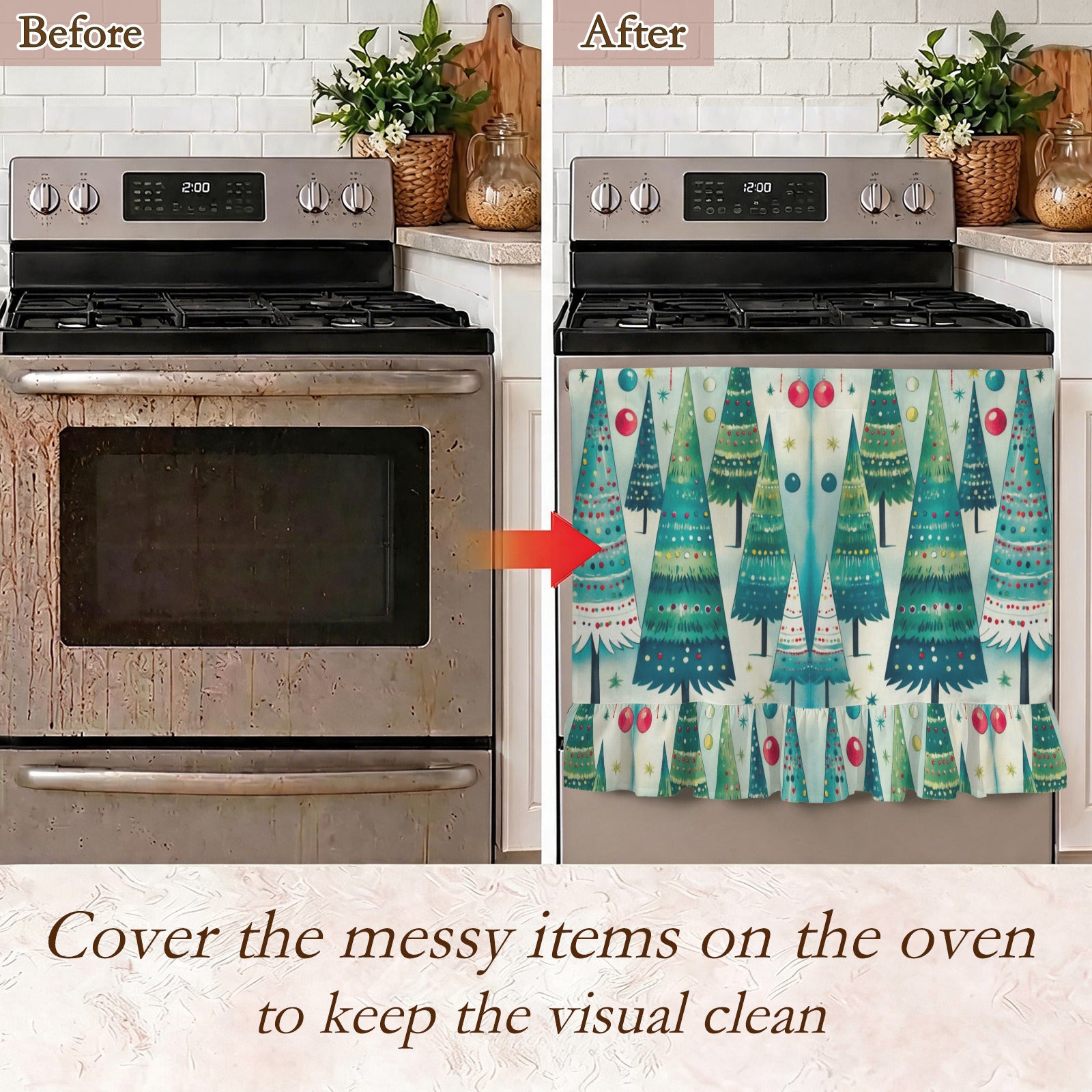 Vintage Christmas Tree Design Oven Curtain