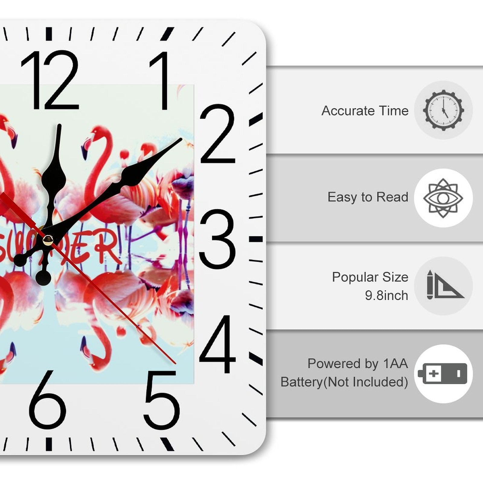 Pink Flamingos Summer Design Square Wall Clock - 9.8