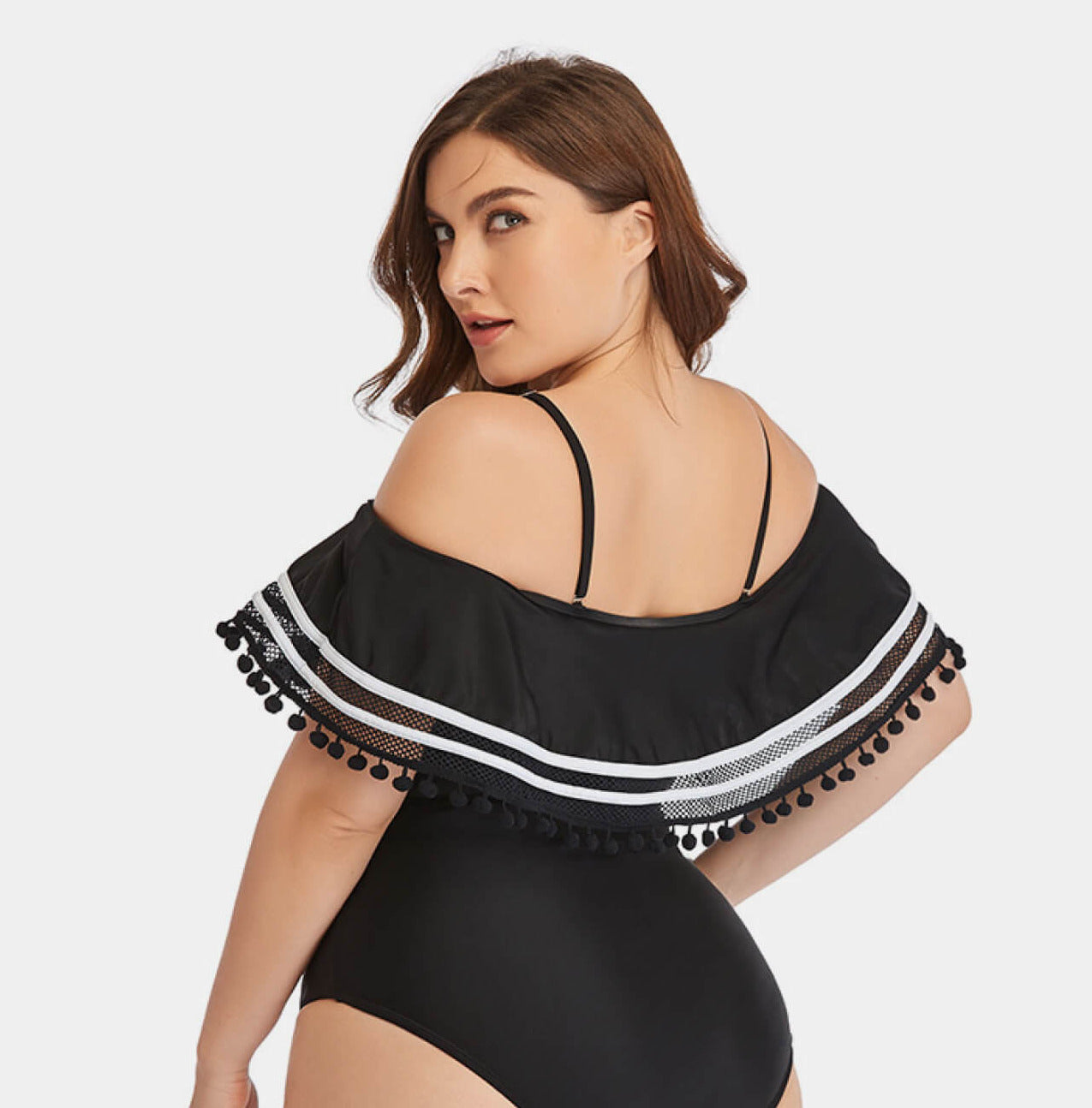 Women's Plus Size Striped Cold-Shoulder One-Piece Swimsuit