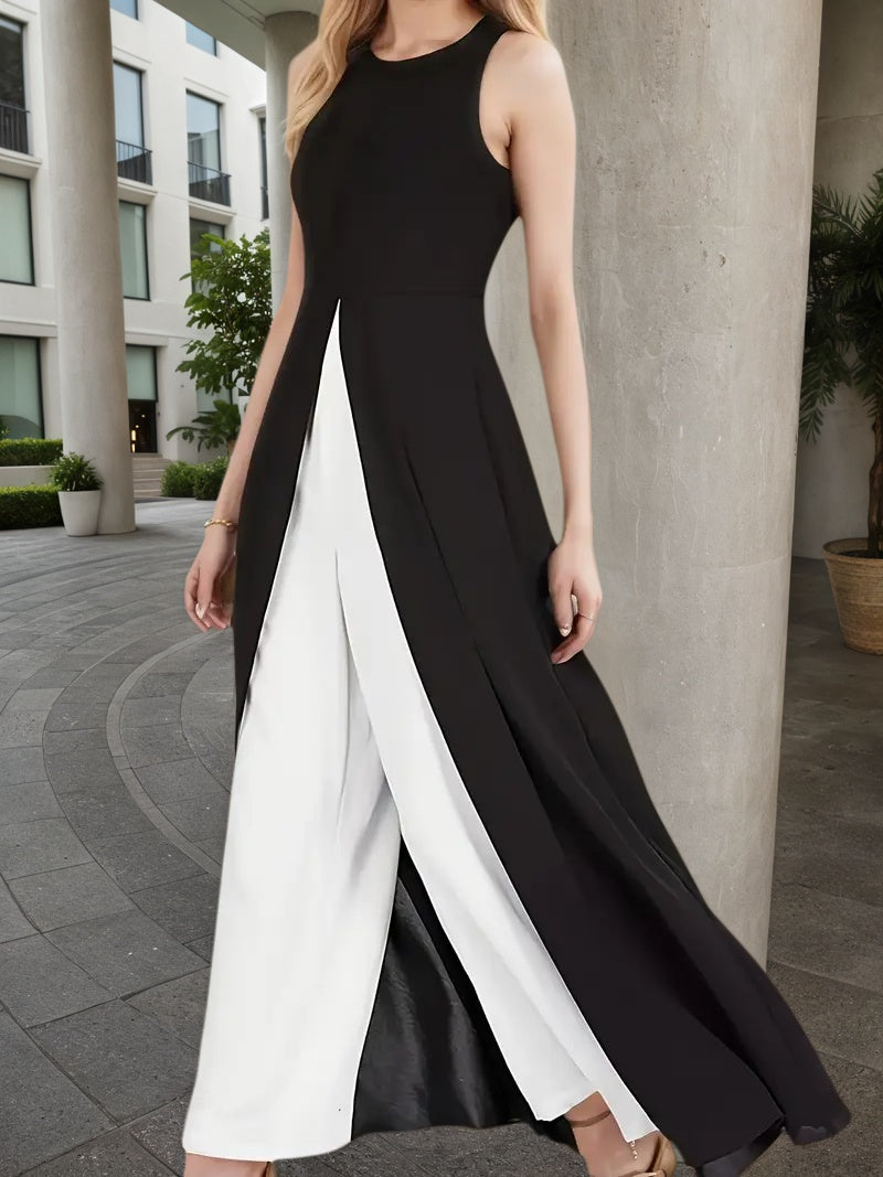Women's Black And White Elegant Jumpsuit with Zipper Closure