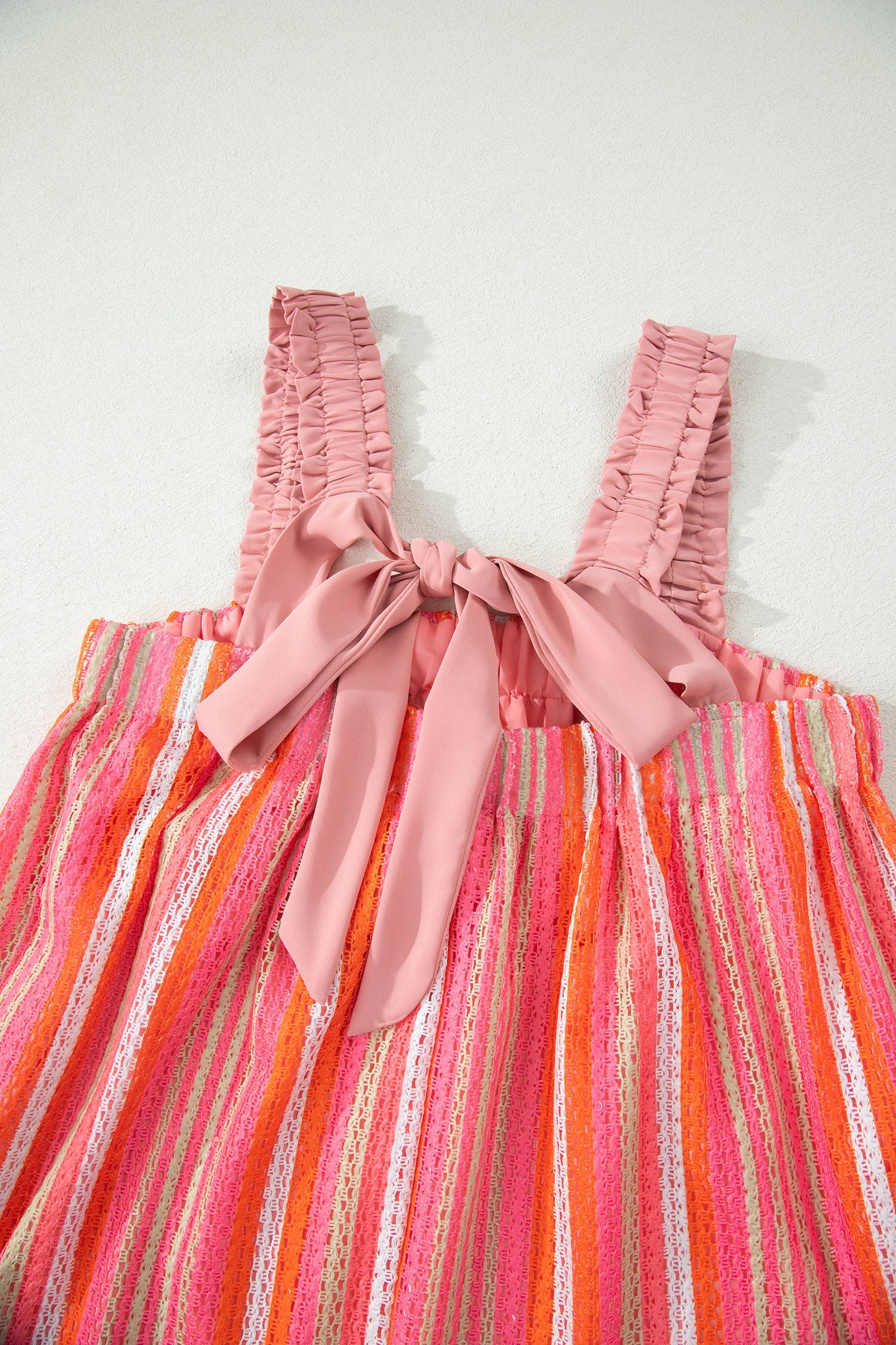 Stripe Textured Knit Ruffle Tie Back Maxi Dress
